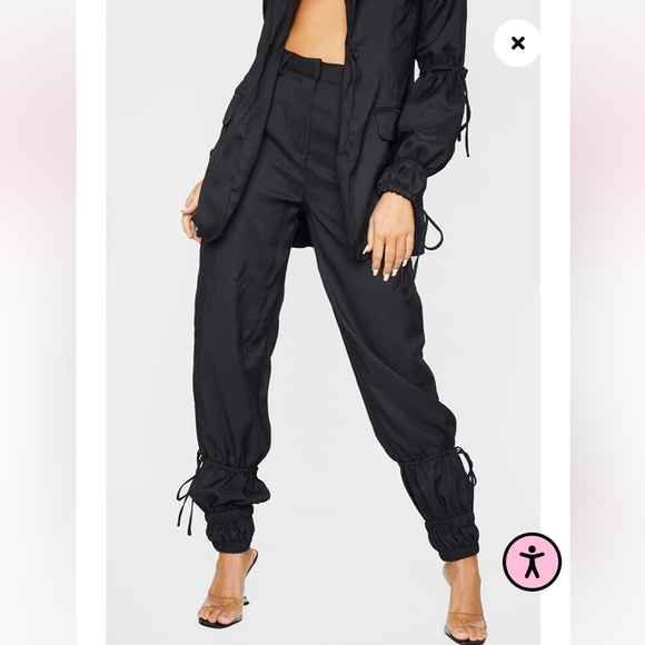 NWOT BLACK WOVEN HIGH WAIST TIE DETAIL PANTS - Picture 2 of 5